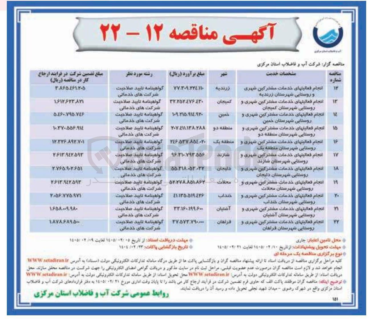 تصویر کوچک آگهی انجام فعالیت های خدمات مشترکین شهری و روستایی