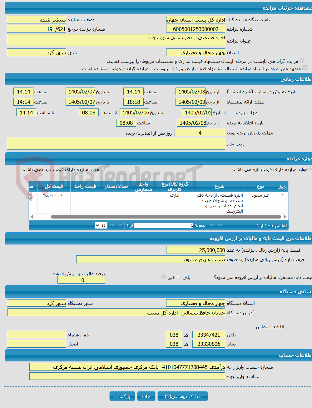 تصویر کوچک آگهی اجاره قسمتی از دفتر پستی سورشجان