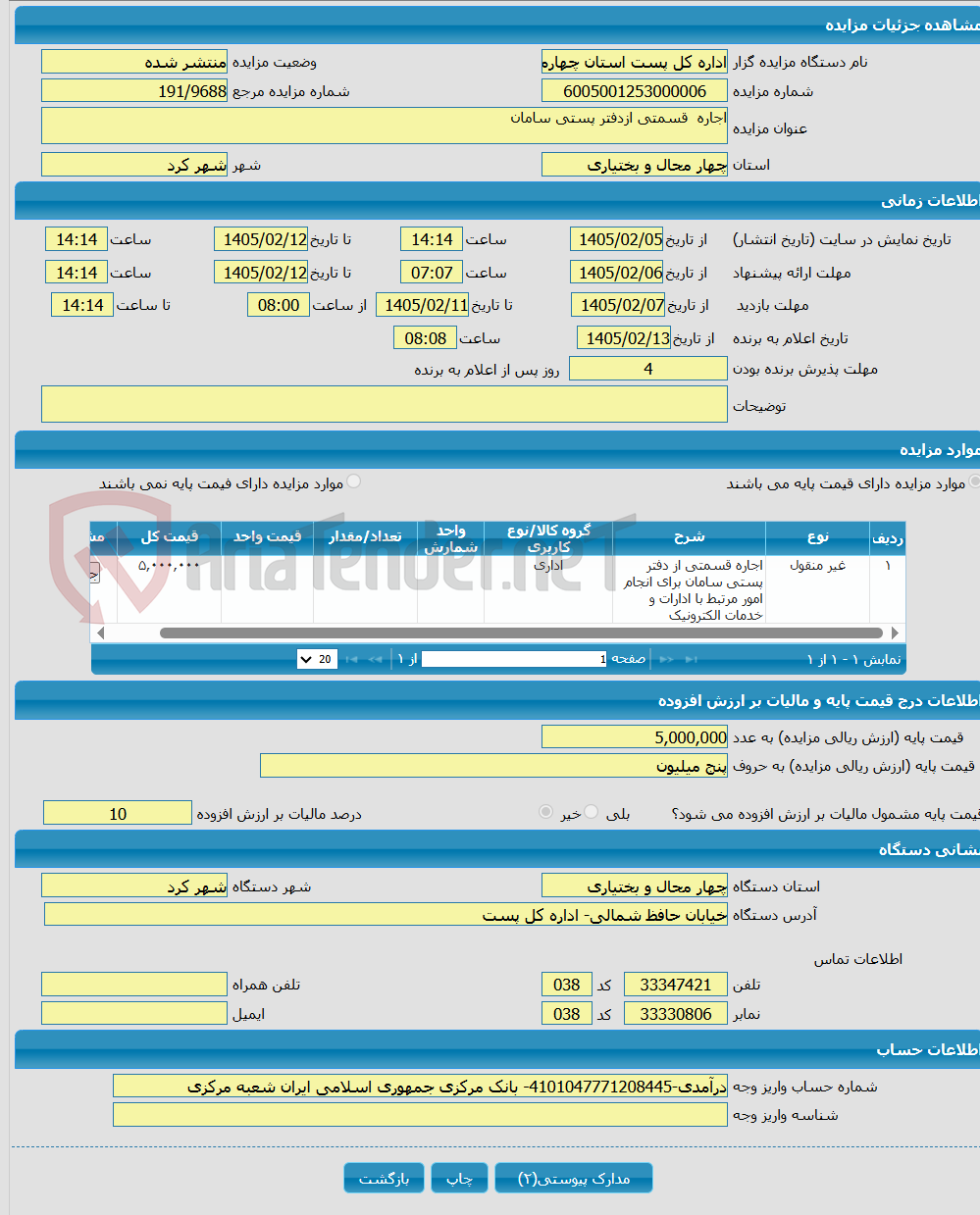 تصویر کوچک آگهی اجاره قسمتی ازدفتر پستی سامان