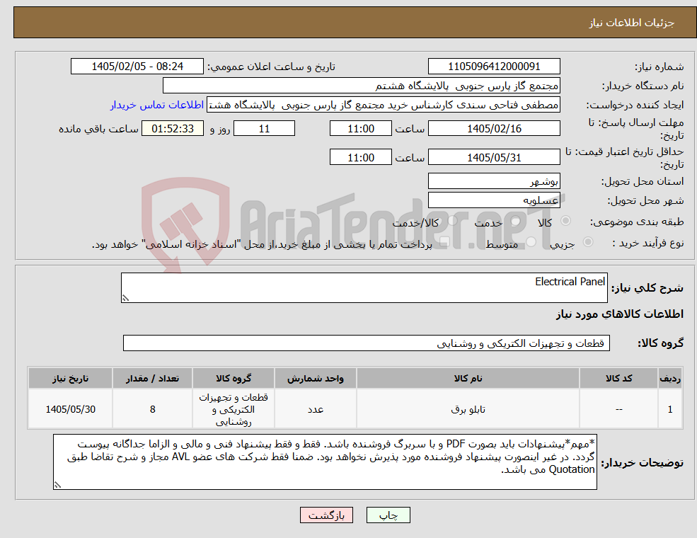 تصویر کوچک آگهی نیاز کالا-Electrical Panel