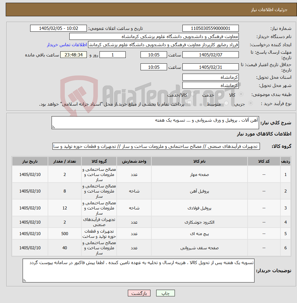 تصویر کوچک آگهی نیاز کالا-آهن آلات . پروفیل و ورق شبروانی و ... تسویه یک هفته