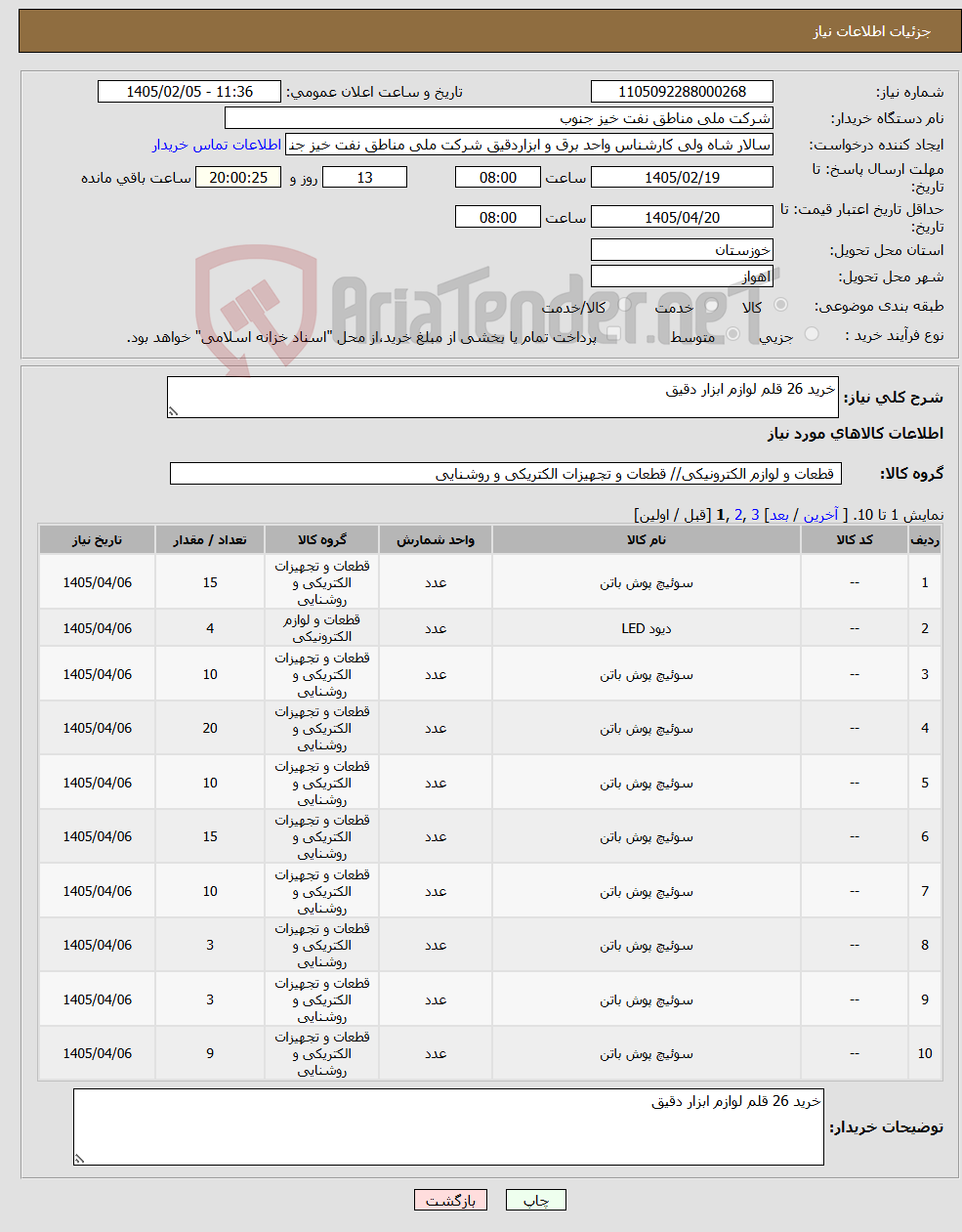 تصویر کوچک آگهی نیاز کالا-خرید 26 قلم لوازم ابزار دقیق