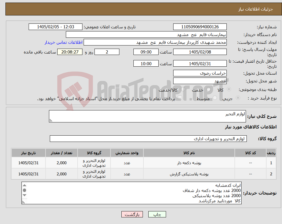 تصویر کوچک آگهی نیاز کالا-لوازم التحیر