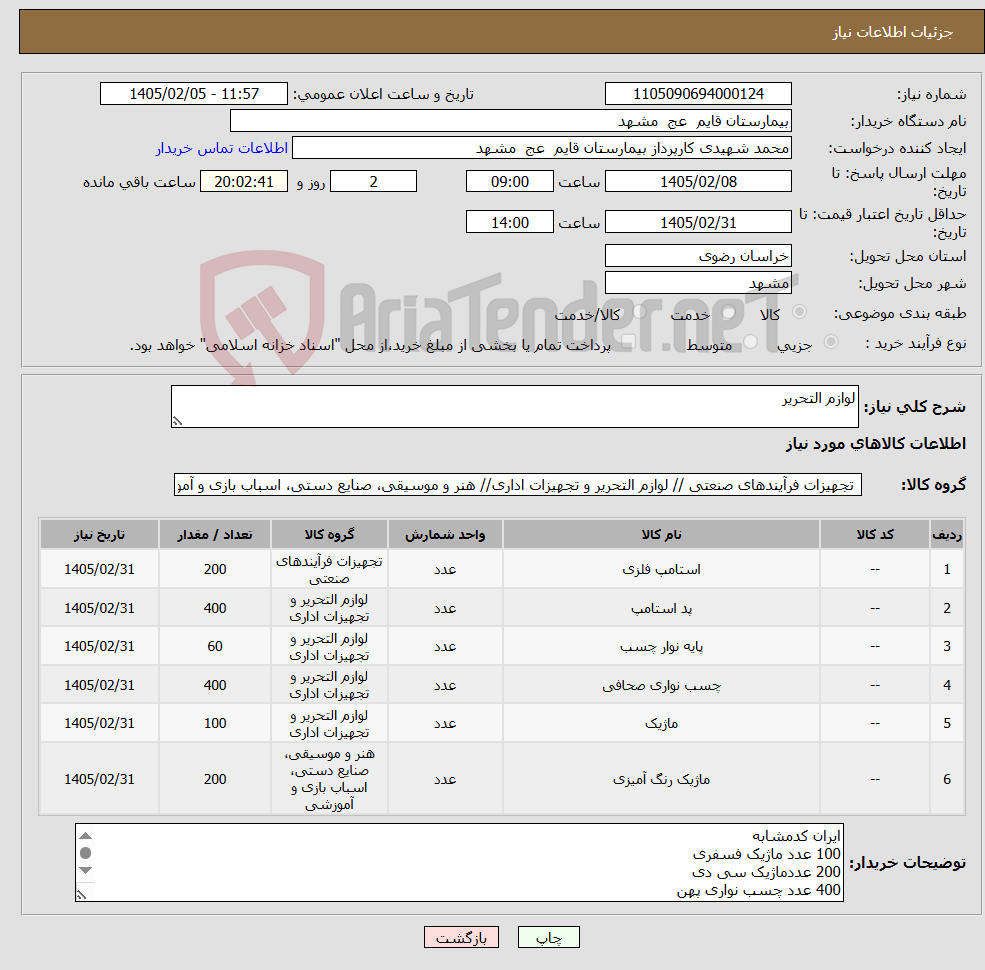 تصویر کوچک آگهی نیاز کالا-لوازم التحریر 
