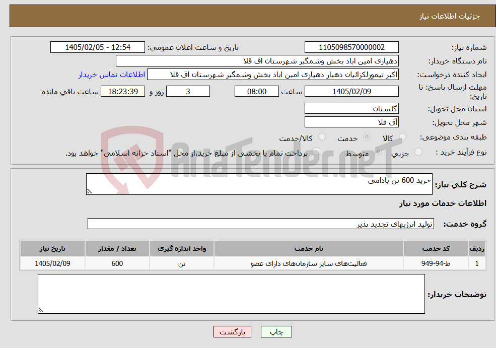 تصویر کوچک آگهی نیاز خدمات-خرید 600 تن بادامی 