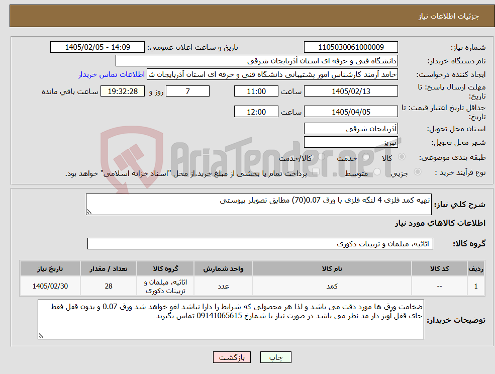 تصویر کوچک آگهی نیاز کالا-تهیه کمد فلزی 4 لنگه فلزی با ورق 0.07(70) مطابق تصویلر پیوستی