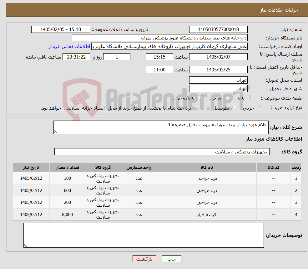 تصویر کوچک آگهی نیاز کالا-اقلام مورد نیاز از برند سوپا به پیوست فایل ضمیمه 4