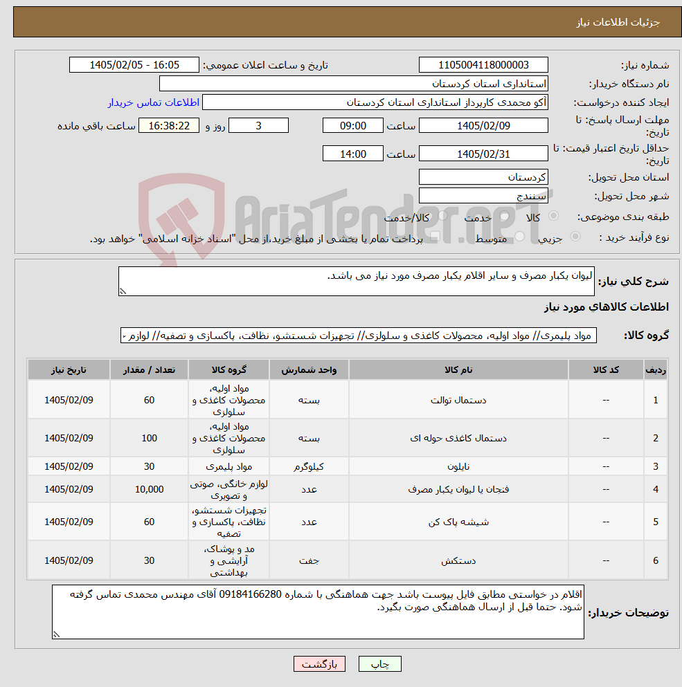 تصویر کوچک آگهی نیاز کالا-لیوان یکبار مصرف و سایر اقلام یکبار مصرف مورد نیاز می باشد.