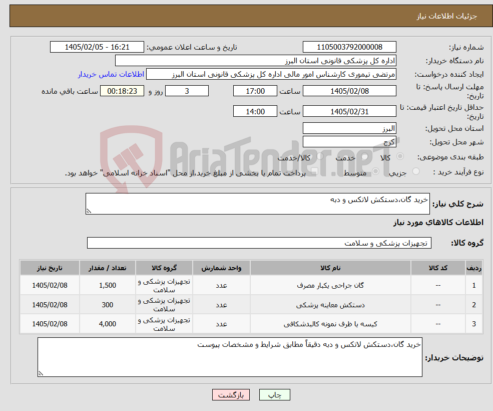 تصویر کوچک آگهی نیاز کالا-خرید گان،دستکش لاتکس و دبه 