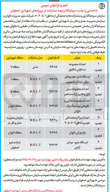 تصویر کوچک آگهی شناسایی و جذب سرمایه گذار جهت مشارکت احداث مجموعه مسکونی
