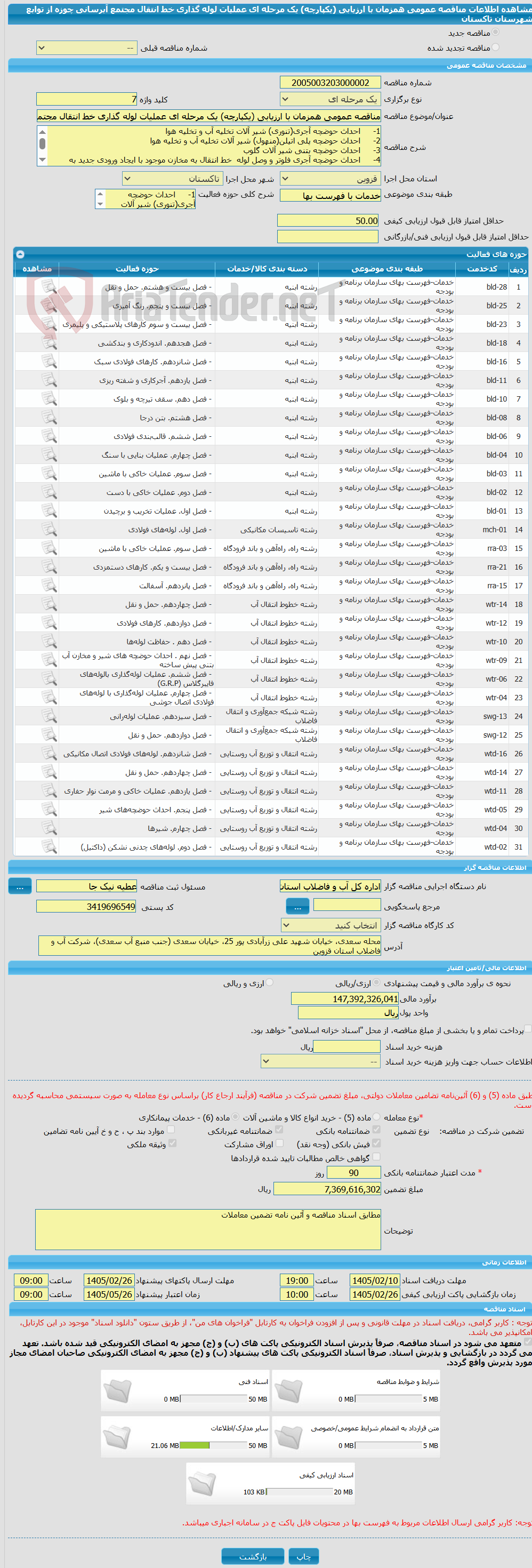 تصویر کوچک آگهی مناقصه عمومی همزمان با ارزیابی (یکپارچه) یک مرحله ای عملیات لوله گذاری خط انتقال مجتمع آبرسانی چوزه از توابع شهرستان تاکستان