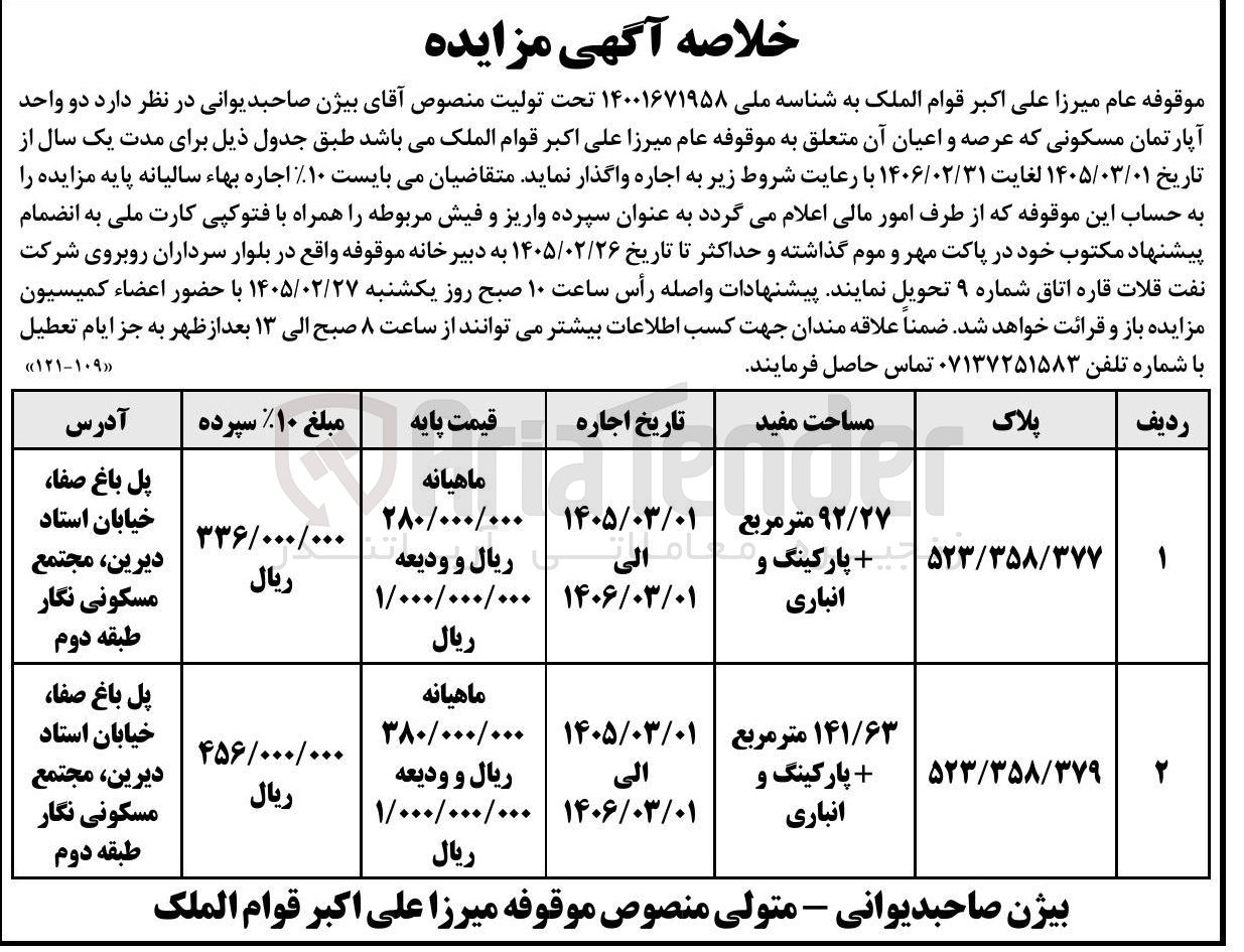 تصویر کوچک آگهی اجاره دو واحد آپارتمان مسکونی