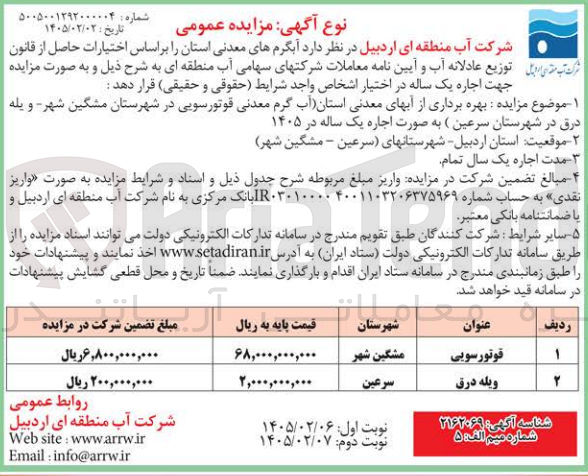 تصویر کوچک آگهی بهره برداری از آب های معدنی