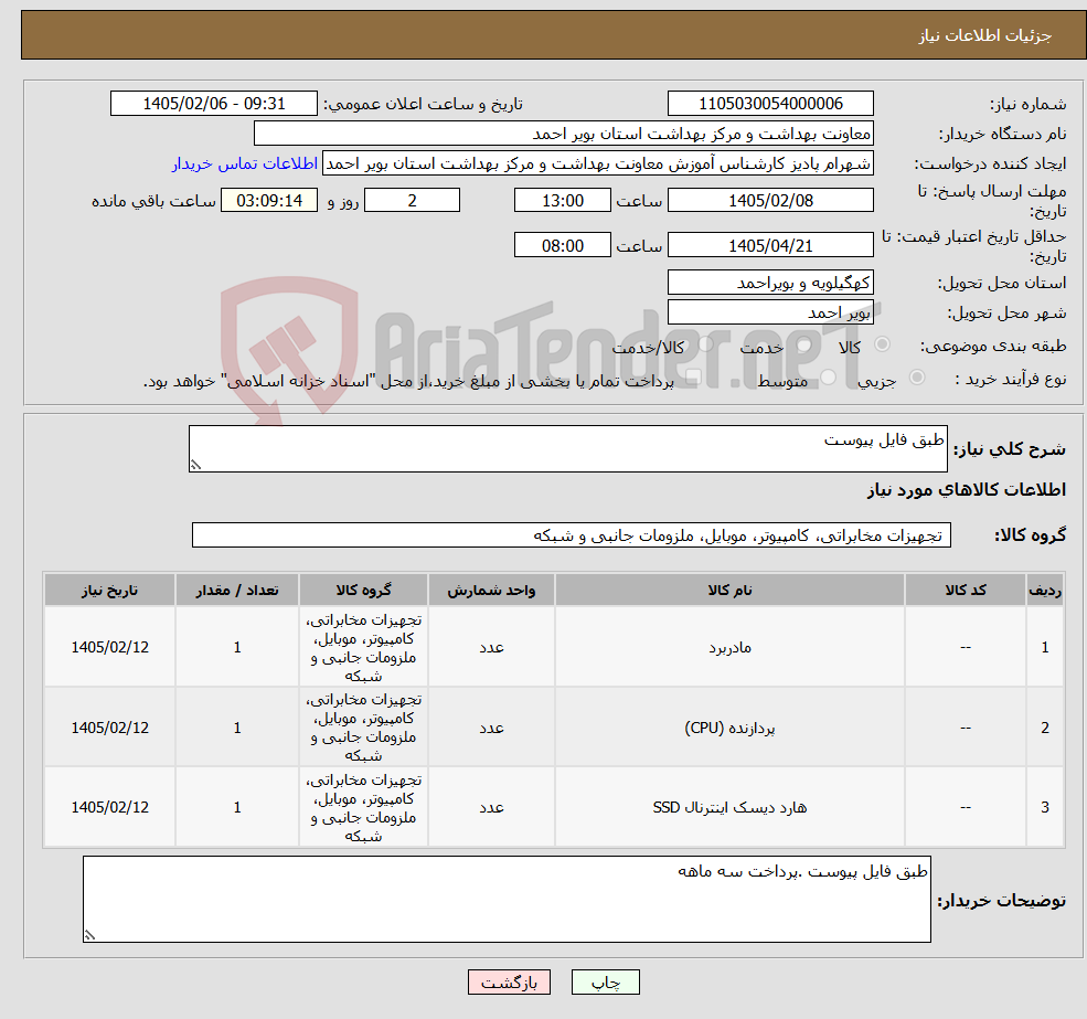 تصویر کوچک آگهی نیاز کالا-طبق فایل پیوست