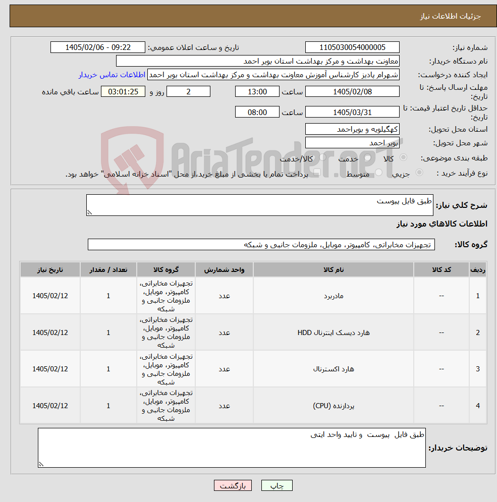 تصویر کوچک آگهی نیاز کالا-طبق فایل پیوست 