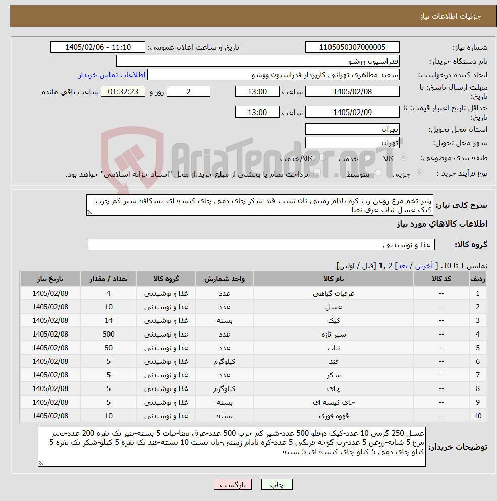 تصویر کوچک آگهی نیاز کالا-پنیر-تخم مرغ-روغن-رب-کره بادام زمینی-نان تست-قند-شکر-چای دمی-چای کیسه ای-نسکافه-شیر کم چرب-کیک-عسل-نبات-عرق نعنا