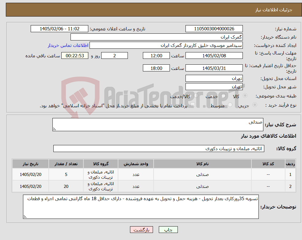 تصویر کوچک آگهی نیاز کالا-صندلی