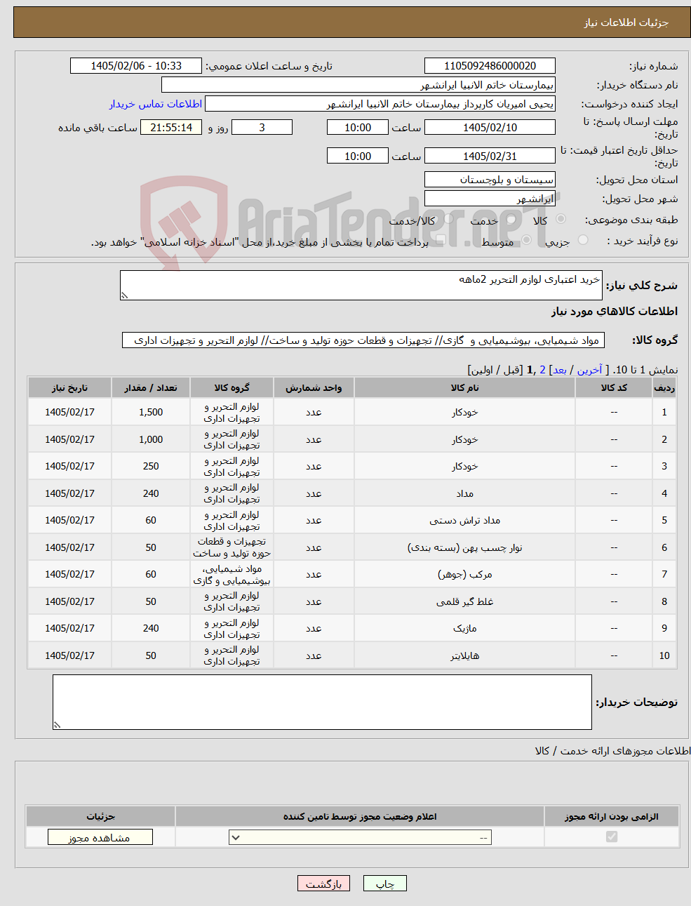 تصویر کوچک آگهی نیاز کالا-خرید اعتباری لوازم التحریر 2ماهه 