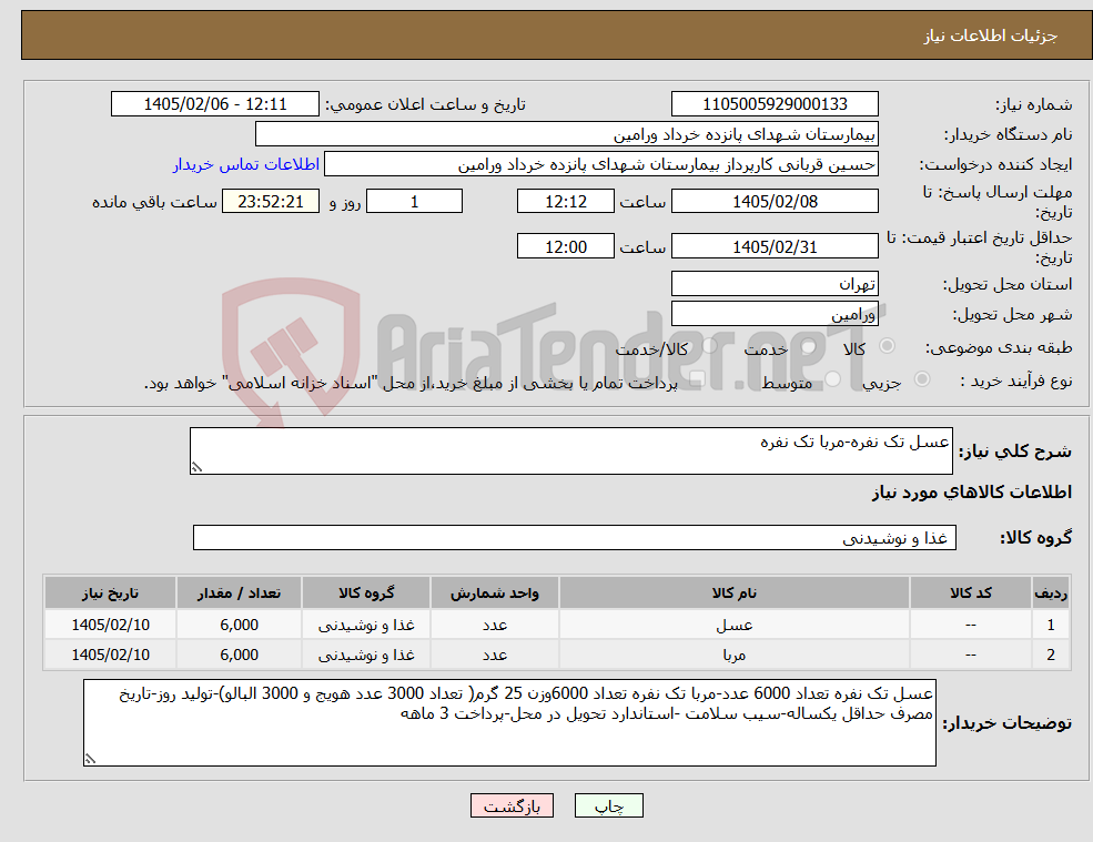 تصویر کوچک آگهی نیاز کالا-عسل تک نفره-مربا تک نفره