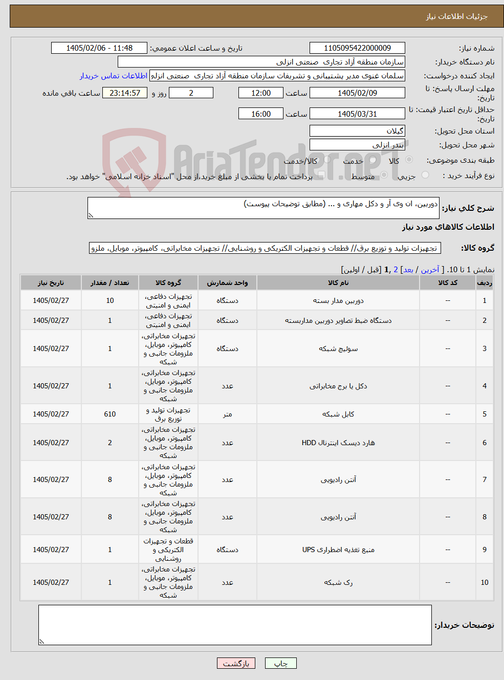 تصویر کوچک آگهی نیاز کالا-دوربین، ان وی آر و دکل مهاری و ... (مطابق توضیحات پیوست)