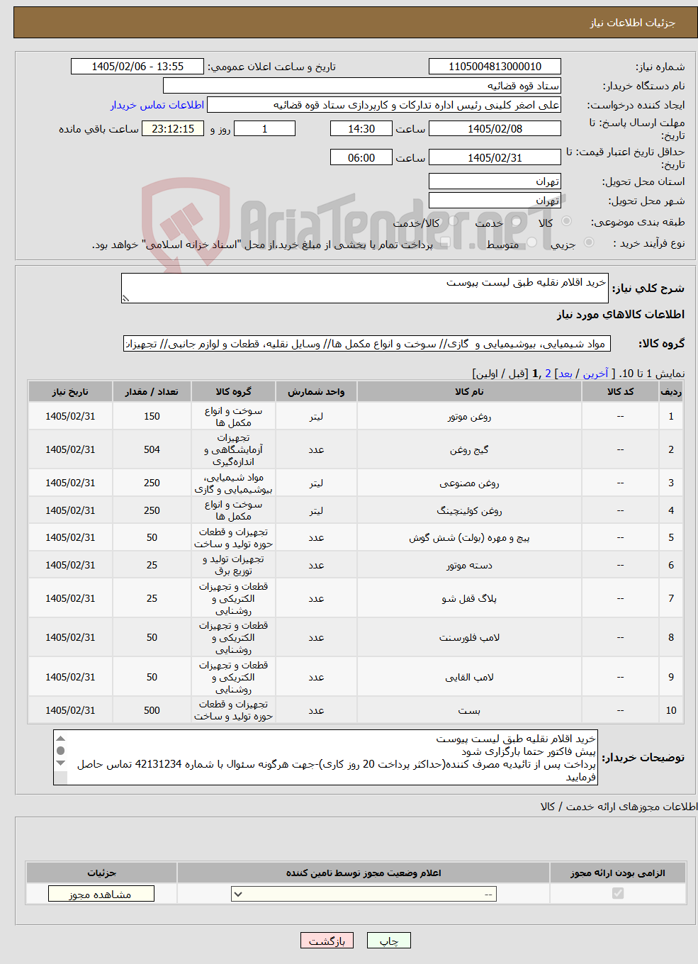 تصویر کوچک آگهی نیاز کالا-خرید اقلام نقلیه طبق لیست پیوست