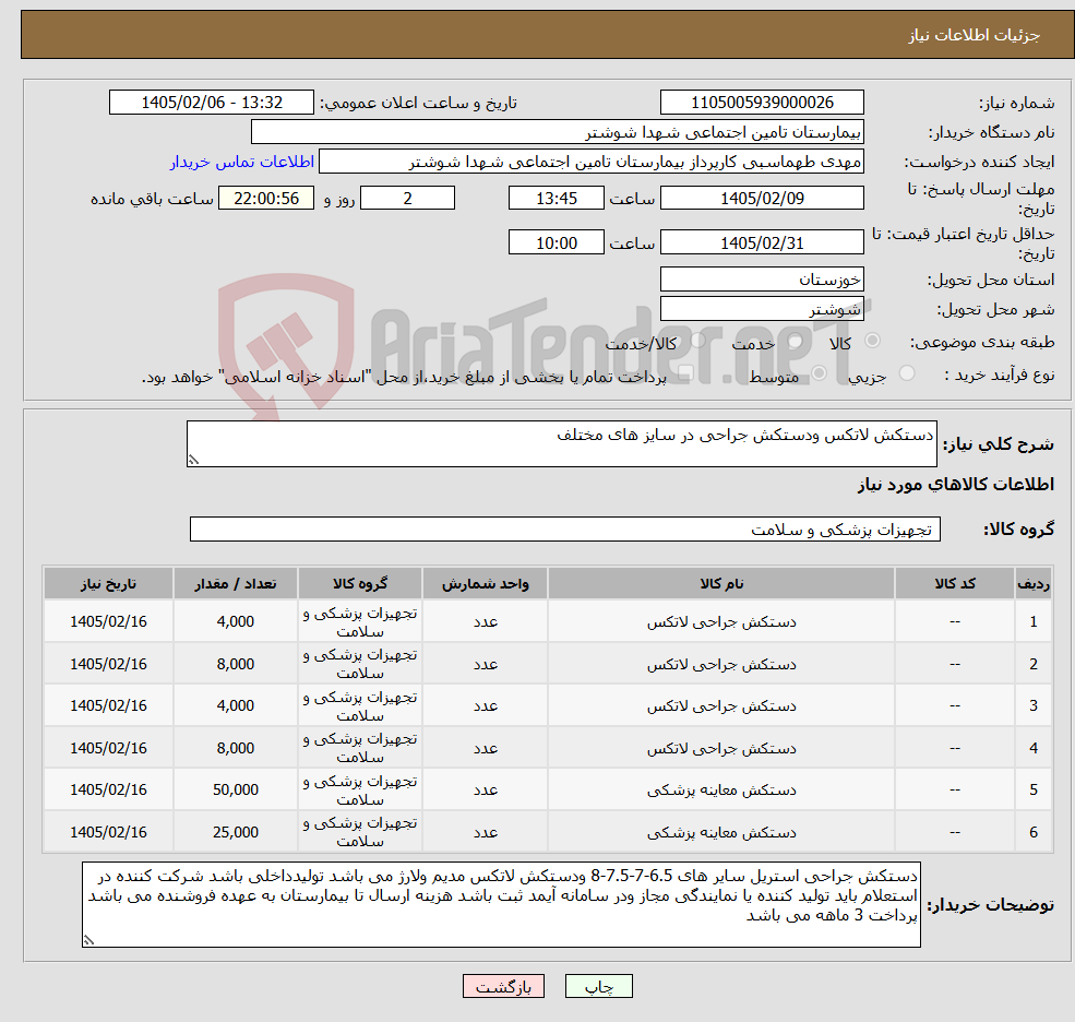 تصویر کوچک آگهی نیاز کالا-دستکش لاتکس ودستکش جراحی در سایز های مختلف