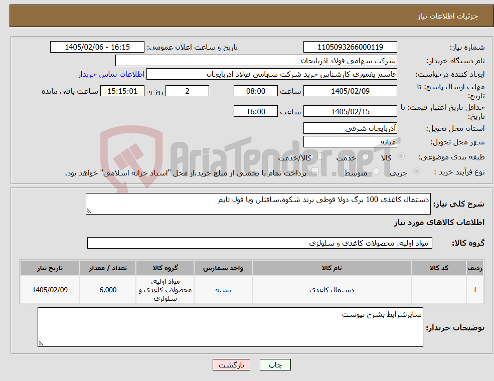 تصویر کوچک آگهی نیاز کالا-دستمال کاغذی 100 برگ دولا قوطی برند شکوه،سافتلن ویا فول تایم