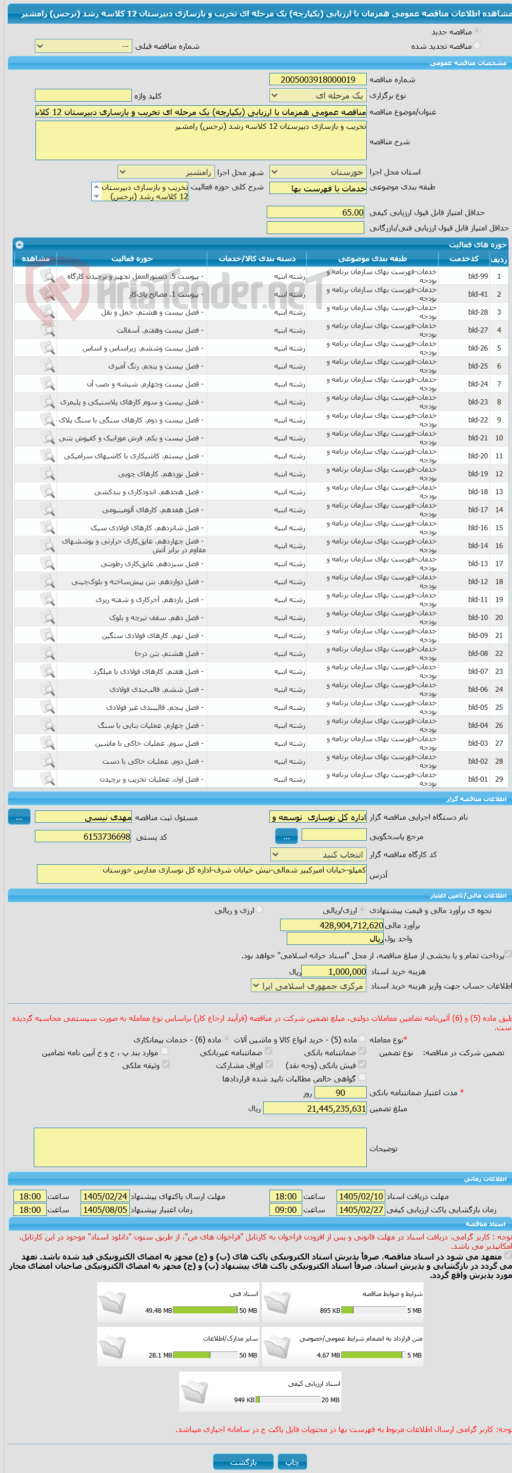 تصویر کوچک آگهی مناقصه عمومی همزمان با ارزیابی (یکپارچه) یک مرحله ای تخریب و بازسازی دبیرستان 12 کلاسه رشد (نرجس) رامشیر
