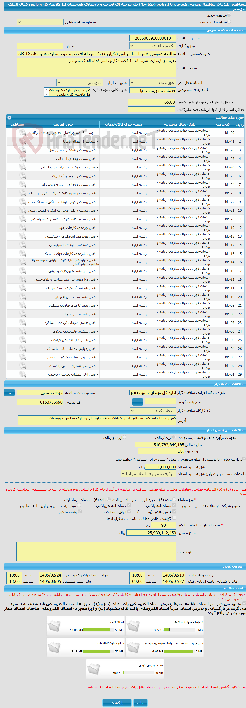 تصویر کوچک آگهی مناقصه عمومی همزمان با ارزیابی (یکپارچه) یک مرحله ای تخریب و بازسازی هنرستان 12 کلاسه کار و دانش کمال الملک شوشتر