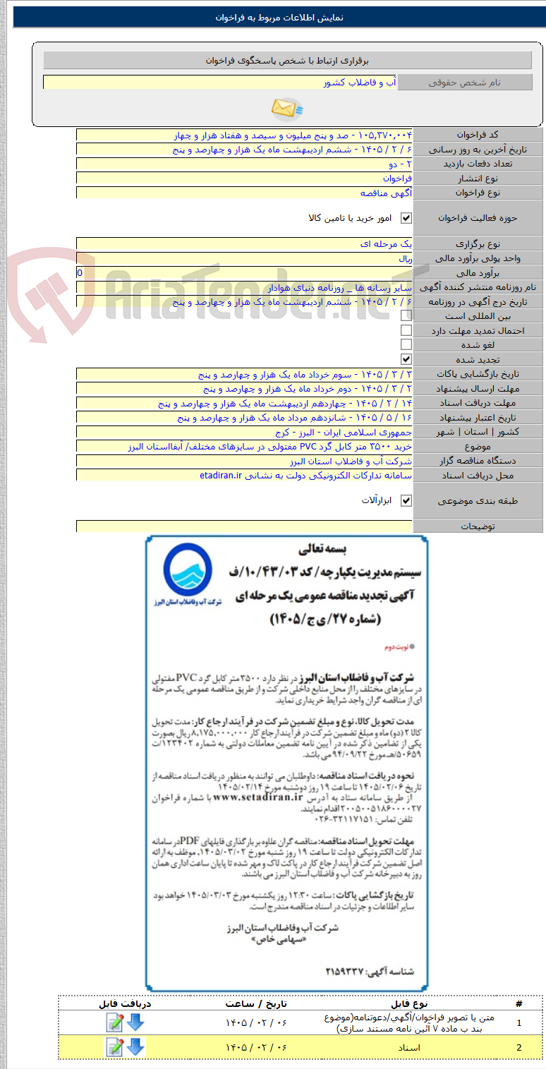 تصویر کوچک آگهی خرید ۳۵۰۰ متر کابل گرد PVC مفتولی در سایزهای مختلف/ آبفااستان البرز