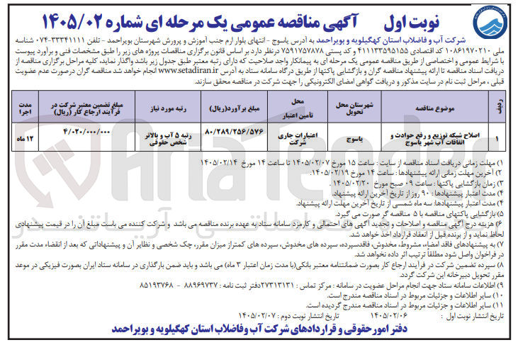تصویر کوچک آگهی اصلاح شبکه توزیع و رفع حوادث و اتفاقات آب