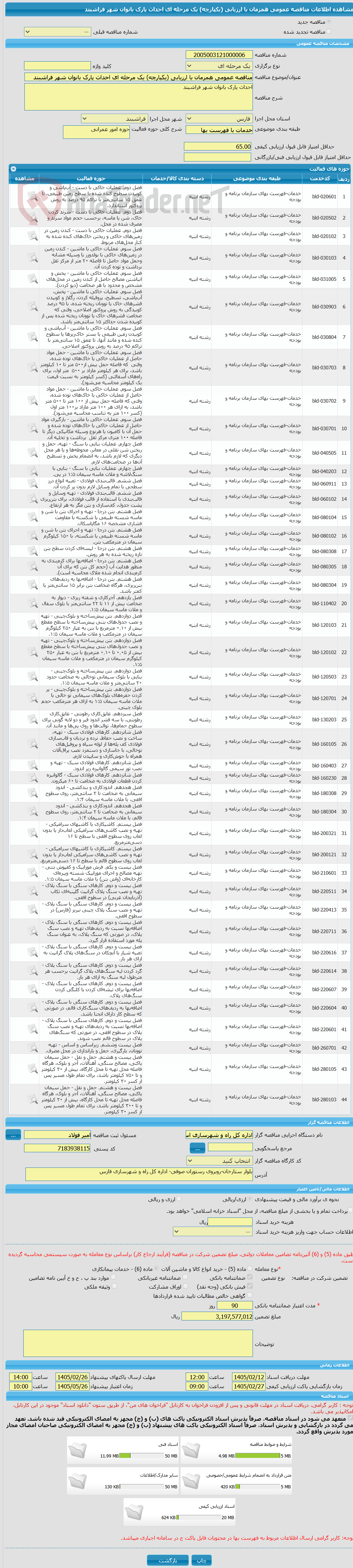 تصویر کوچک آگهی مناقصه عمومی همزمان با ارزیابی (یکپارچه) یک مرحله ای احداث پارک بانوان شهر فراشبند