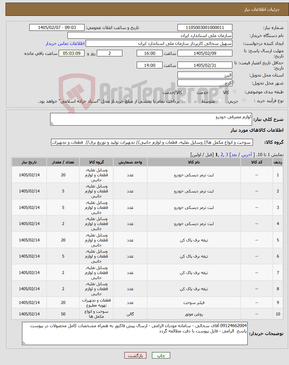 تصویر کوچک آگهی نیاز کالا-لوازم مصرفی خودرو
