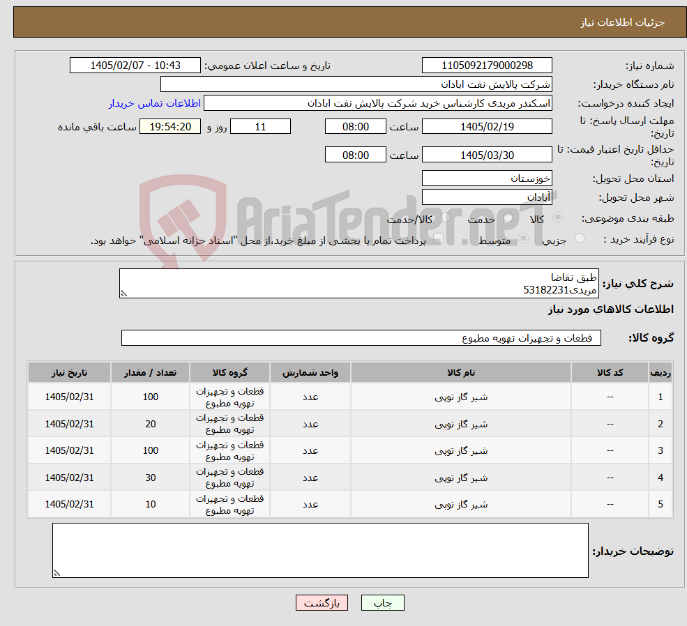 تصویر کوچک آگهی نیاز کالا-طبق تقاضا مریدی53182231