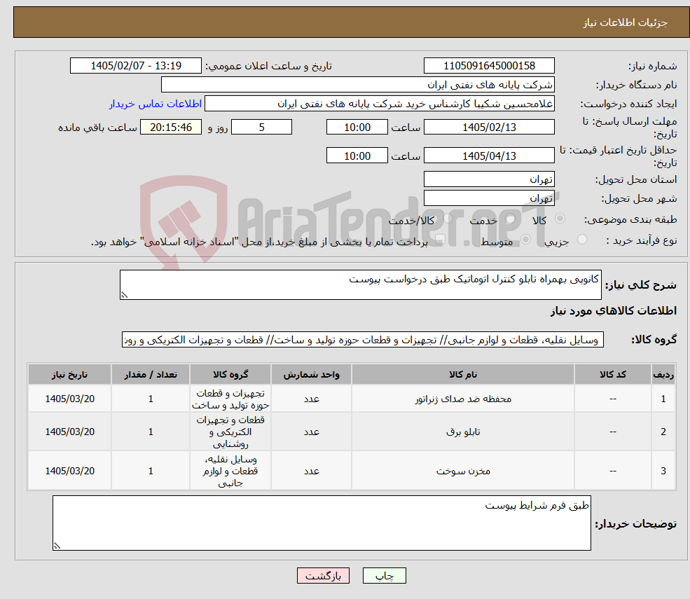 تصویر کوچک آگهی نیاز کالا-کانوپی بهمراه تابلو کنترل اتوماتیک طبق درخواست پیوست