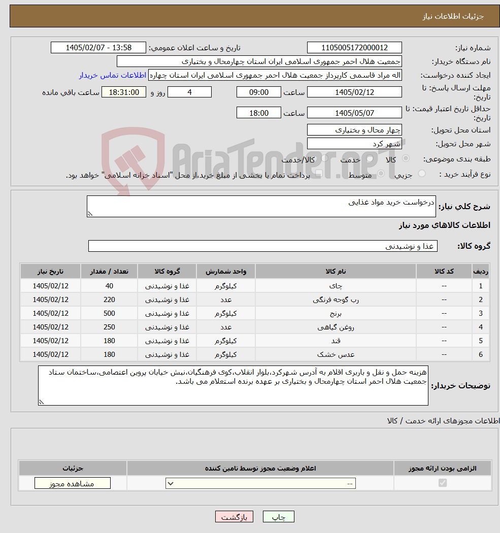 تصویر کوچک آگهی نیاز کالا-درخواست خرید مواد غذایی