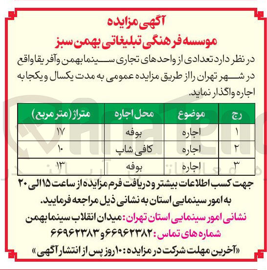 تصویر کوچک آگهی اجاره تعدادی از واحدهای تجاری