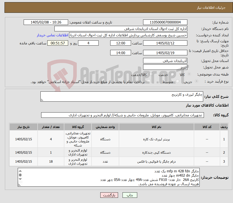 تصویر کوچک آگهی نیاز کالا-چاپگر لیزری و کارتریج