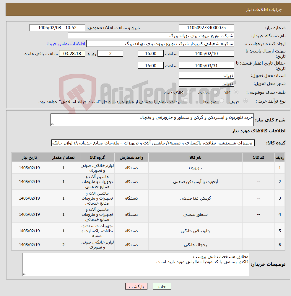 تصویر کوچک آگهی نیاز کالا-خرید تلویزیون و آبسردکن و گرکن و سماور و جاروبرقی و یخچال