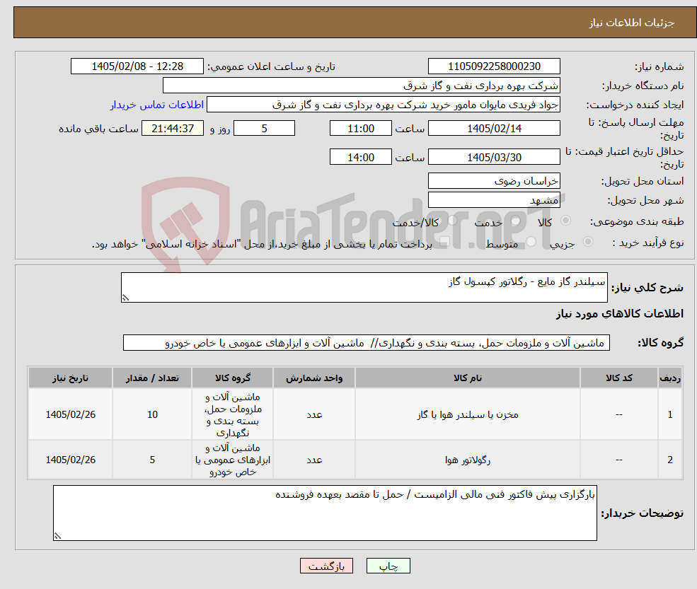تصویر کوچک آگهی نیاز کالا-سیلندر گاز مایع - رگلاتور کپسول گاز