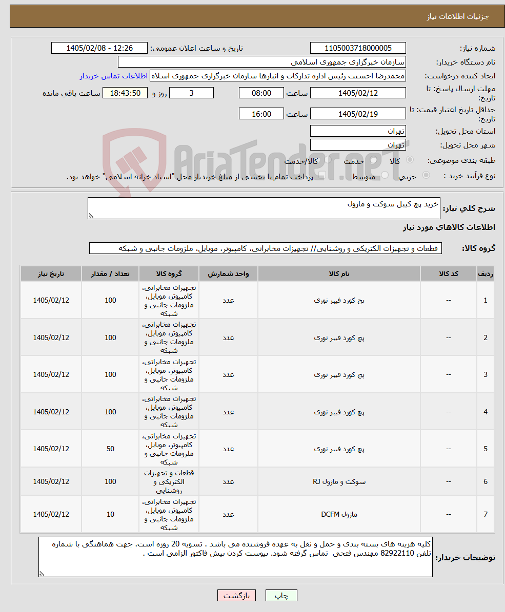 تصویر کوچک آگهی نیاز کالا-خرید پچ کیبل سوکت و ماژول