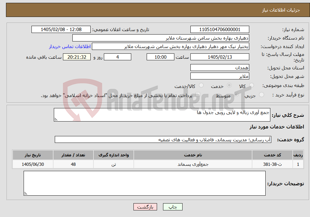 تصویر کوچک آگهی نیاز خدمات-جمع آوری زباله و لایی روبی جدول ها