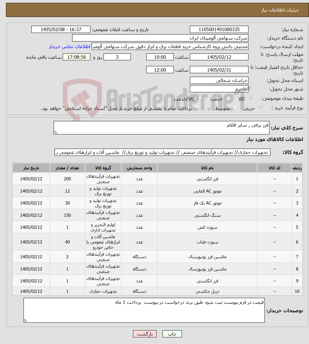 تصویر کوچک آگهی نیاز کالا-فرز برقی , سایر اقلام 