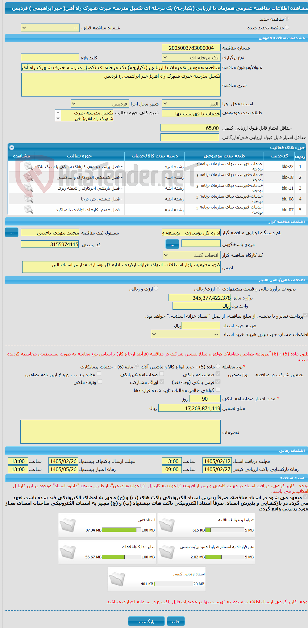 تصویر کوچک آگهی مناقصه عمومی همزمان با ارزیابی (یکپارچه) یک مرحله ای تکمیل مدرسه خیری شهرک راه آهن( خیر ابراهیمی ) فردیس