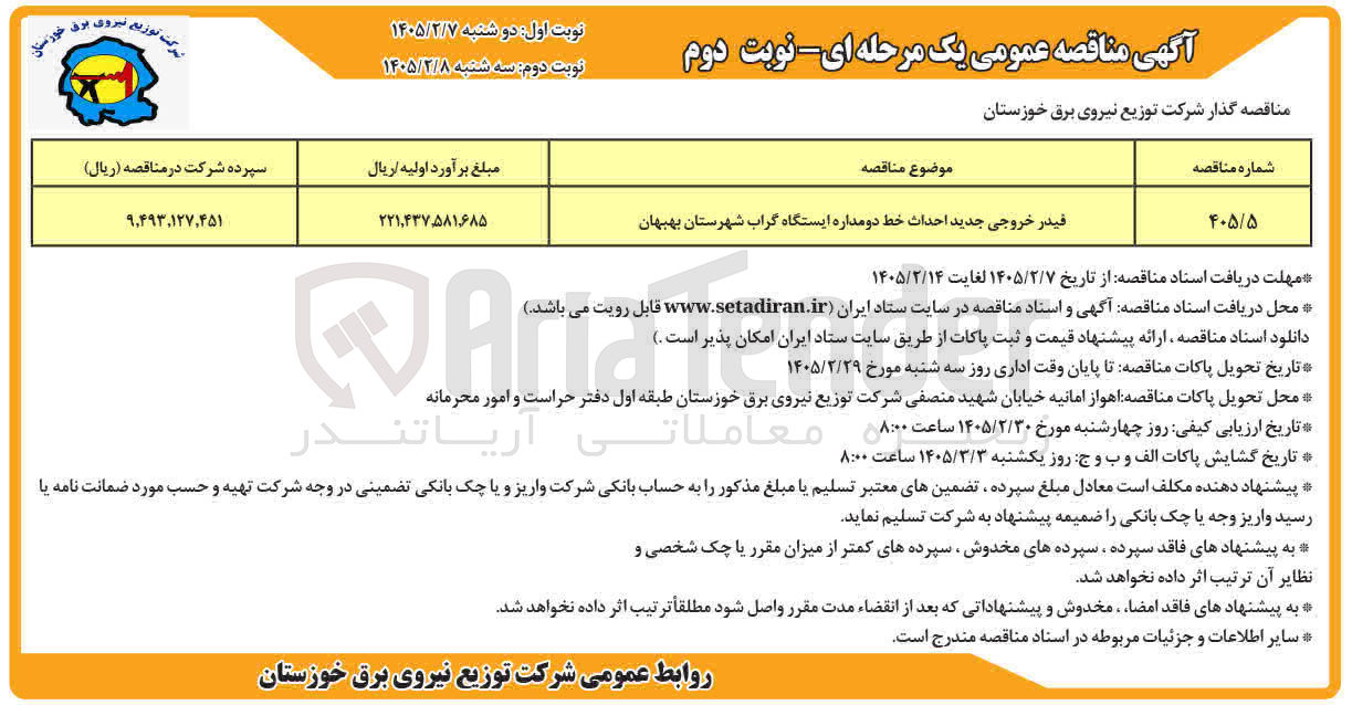 تصویر کوچک آگهی فیدر خروجی جدید احداث خط دو مداره