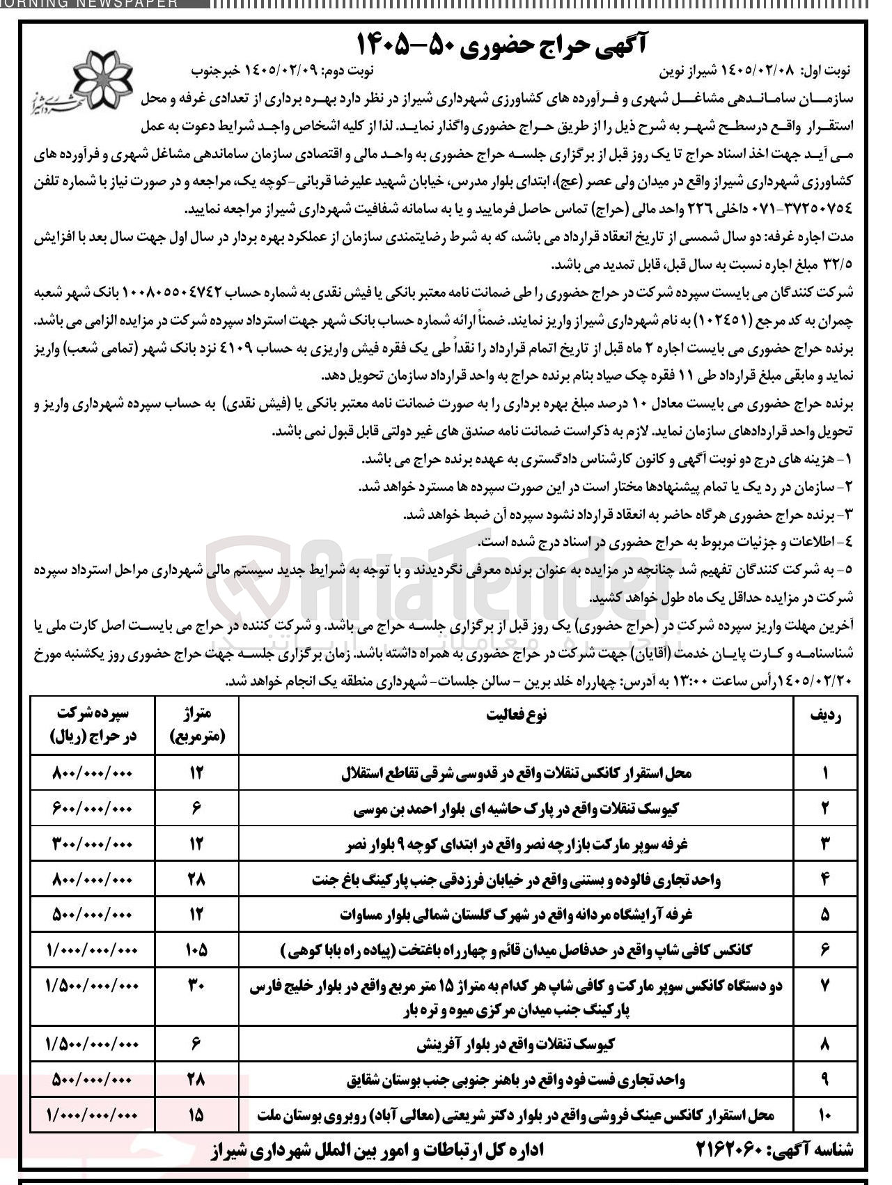 تصویر کوچک آگهی  بهره برداری از تعدادی غرفه و محل استقرار