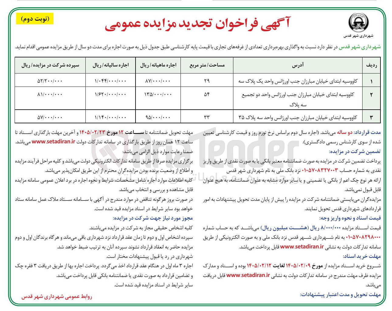 تصویر کوچک آگهی واگذاری بهره برداری تعدادی از غرفه های تجاری