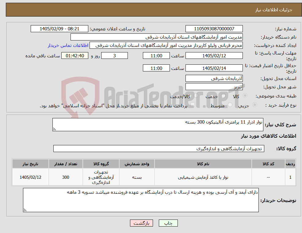 تصویر کوچک آگهی نیاز کالا-نوار ادرار 11 پرامتری آنالیتیکون 300 بسته