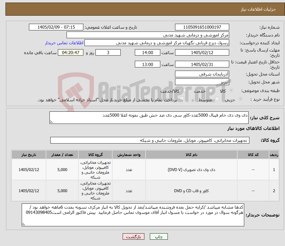 تصویر کوچک آگهی نیاز کالا-دی وی دی خام فینال 5000عدد-کاور سی دی ضد خش طبق نمونه اعلا 5000عدد