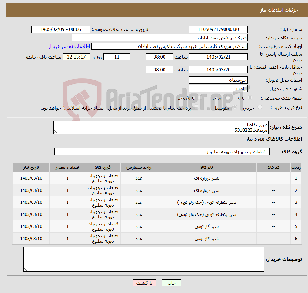 تصویر کوچک آگهی نیاز کالا-طبق تقاضا مریدی53182231